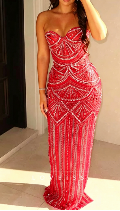 Sweetheart Straps Beaded Embroidery Mermaid Prom Dress