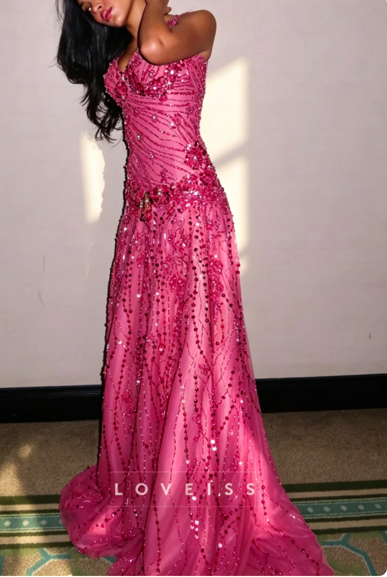 Sweetheart Straps Beaded Embroidery Sparkly A-Line Prom Dress
