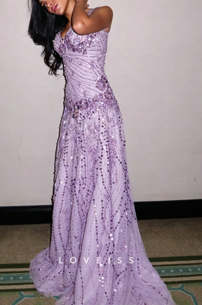 Sweetheart Straps Beaded Embroidery Sparkly A-Line Prom Dress