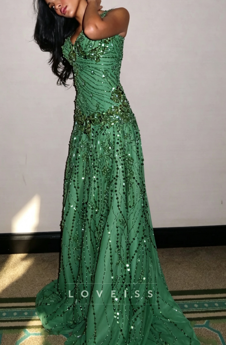 Sweetheart Straps Beaded Embroidery Sparkly A-Line Prom Dress