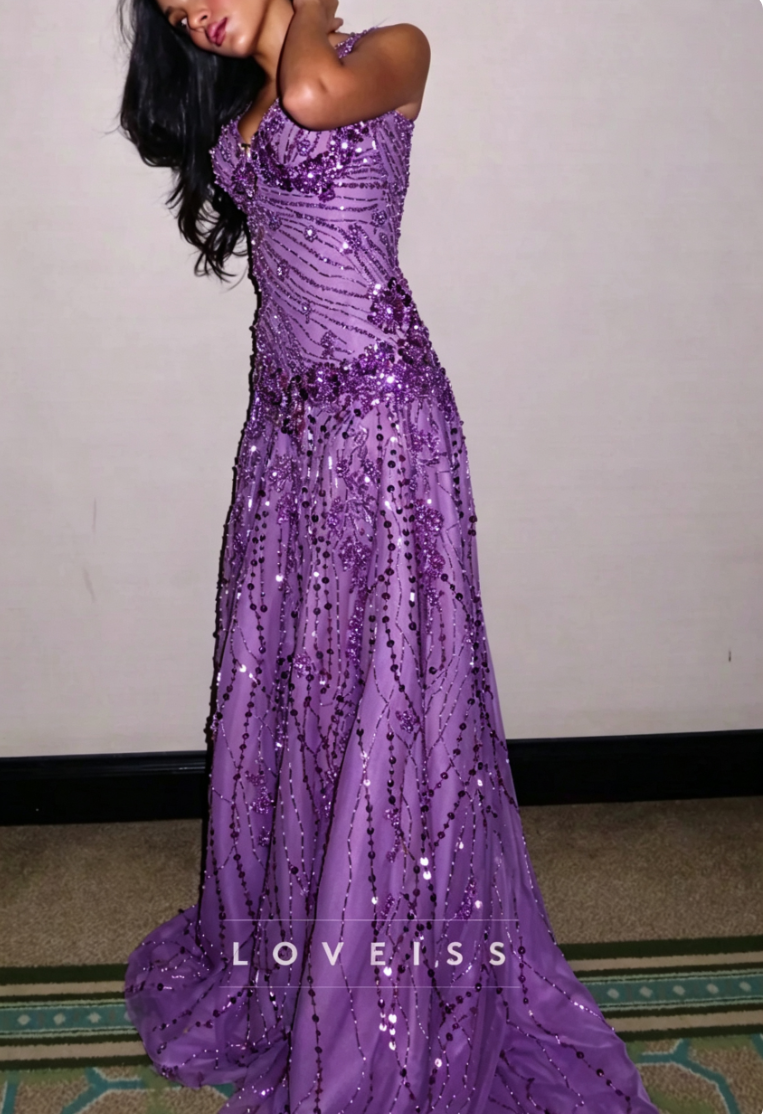 Sweetheart Straps Beaded Embroidery Sparkly A-Line Prom Dress