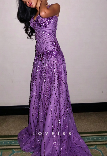 Sweetheart Straps Beaded Embroidery Sparkly A-Line Prom Dress