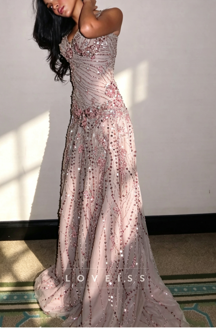 Sweetheart Straps Beaded Embroidery Sparkly A-Line Prom Dress