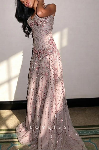 Sweetheart Straps Beaded Embroidery Sparkly A-Line Prom Dress