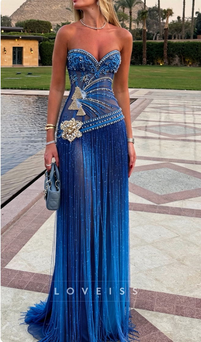 Sweetheart Beaded Fringe A-Line Prom Dress
