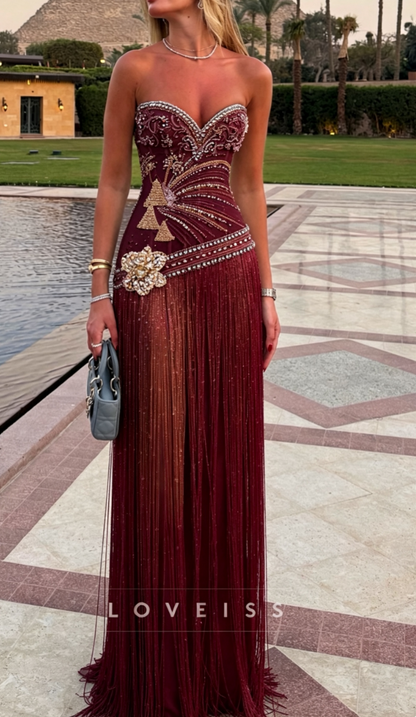 Sweetheart Beaded Fringe A-Line Prom Dress