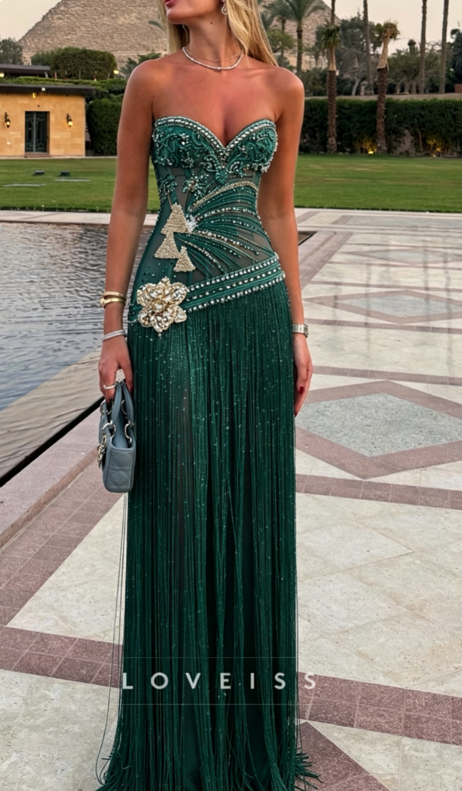 Sweetheart Beaded Fringe A-Line Prom Dress
