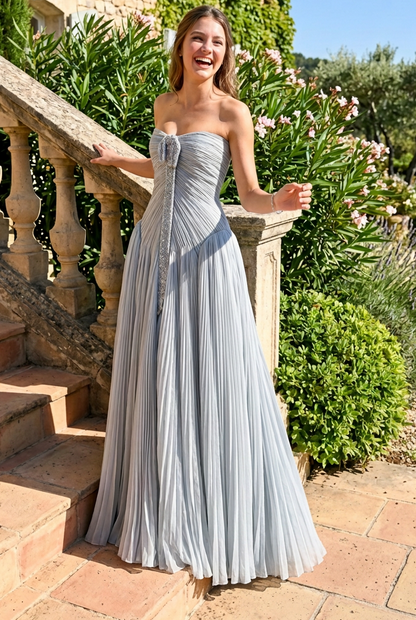 Sweetheart Beaded Pleated A-Line Prom Dress