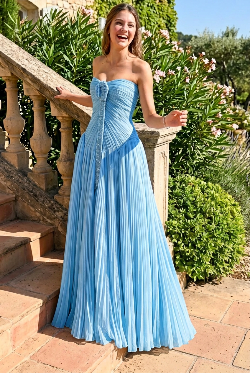 Sweetheart Beaded Pleated A-Line Prom Dress