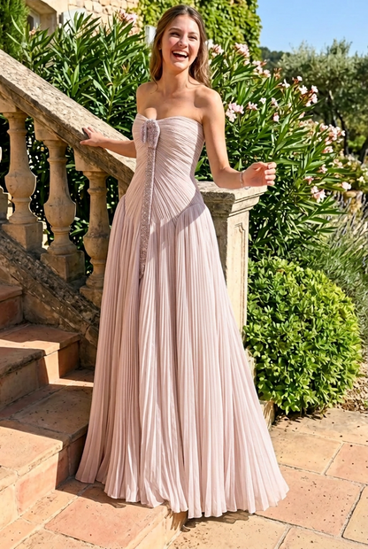 Sweetheart Beaded Pleated A-Line Prom Dress