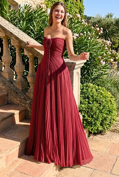 Sweetheart Beaded Pleated A-Line Prom Dress