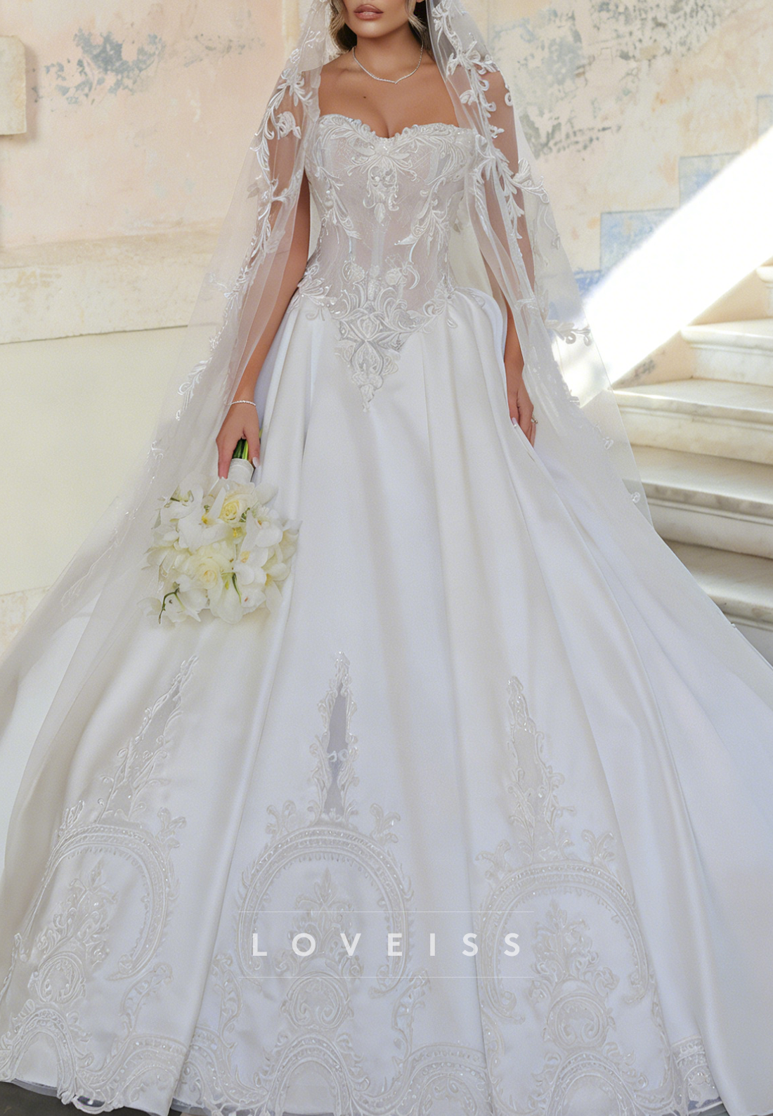 Sweetheart Appliques Satin Sleeveless A-Line Wedding Dress