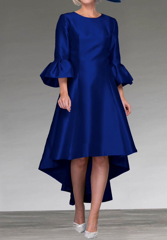 Scoop Long Sleeves Sleek Satin High Low A-Line Mother of Bride Dress