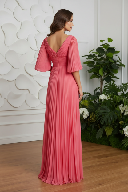 V-Neck 1/2 Sleeves Chiffon Mother Of The Bride Dresses With Pleated