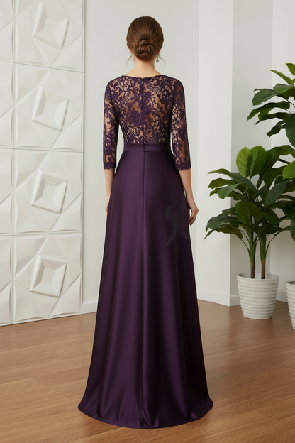 Lace V-Neck Sleeves A-Line Satin Mother Of The Bride Dresses