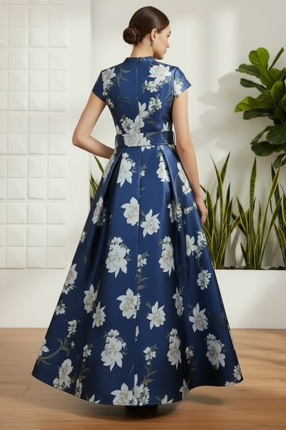 V-Neck Short Sleeves Ankle-Length Twill Satin Mother Of The Bride Dresses