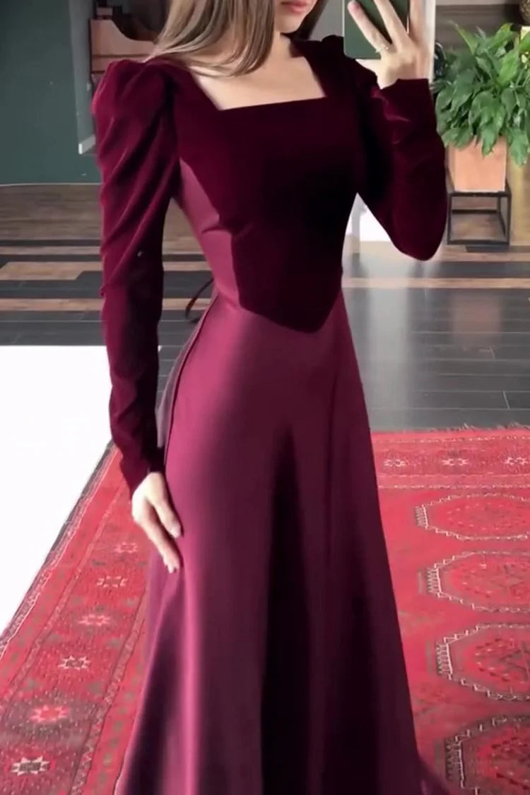 Color Matching Square Neck Patchwork Lace Up Maxi Dresses