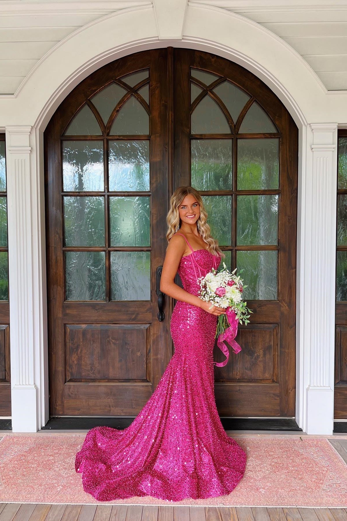 Shiny Light Blue Mermaid Spaghetti Straps Long Beaded Prom Dress