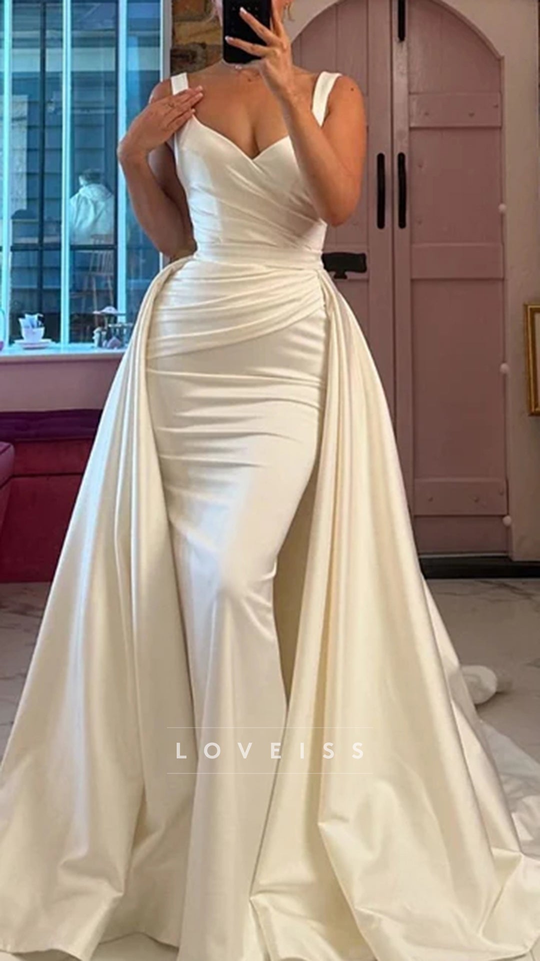 Two Straps Pleat Sweethart Mermaid Wedding Dresses With Detachable Train