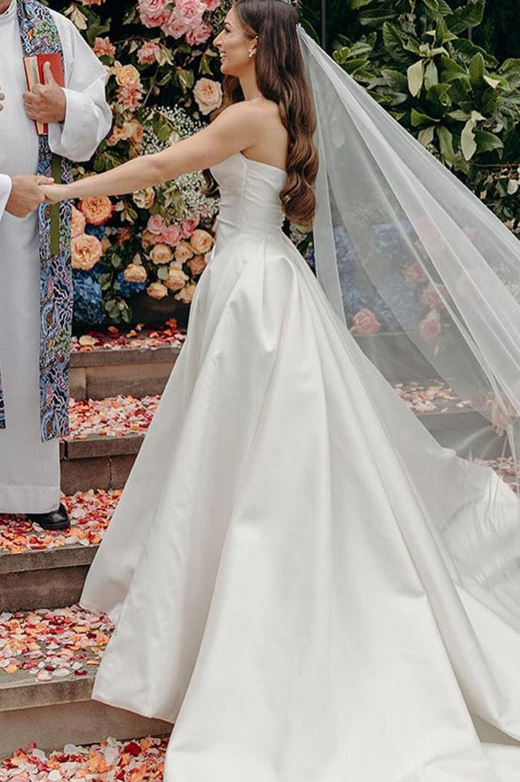 Satin A Line Wedding Gown With Split