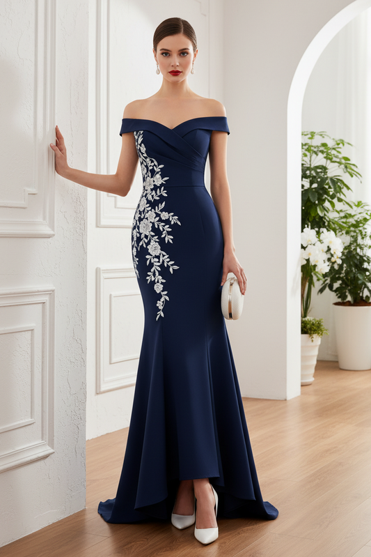 Off-Shoulder Appliques Mermaid Mother of  Bride Dress