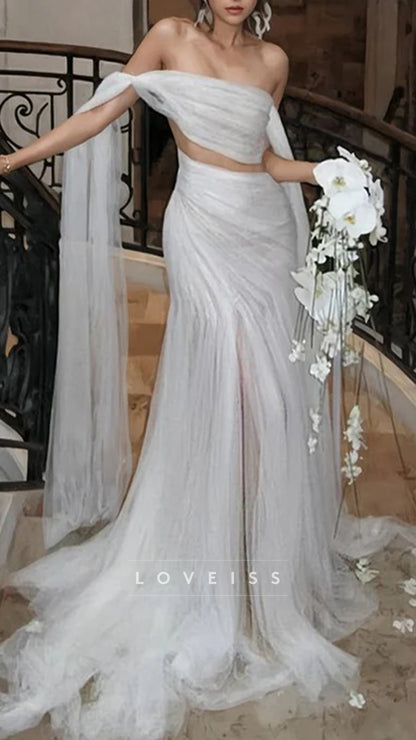 Tulle Mermaid Long Wedding Dress With Slit