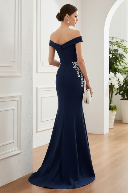 Off-Shoulder Appliques Mermaid Mother of  Bride Dress