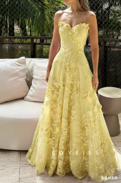 Sweetheart Floral Appliques A-Line Prom Dress