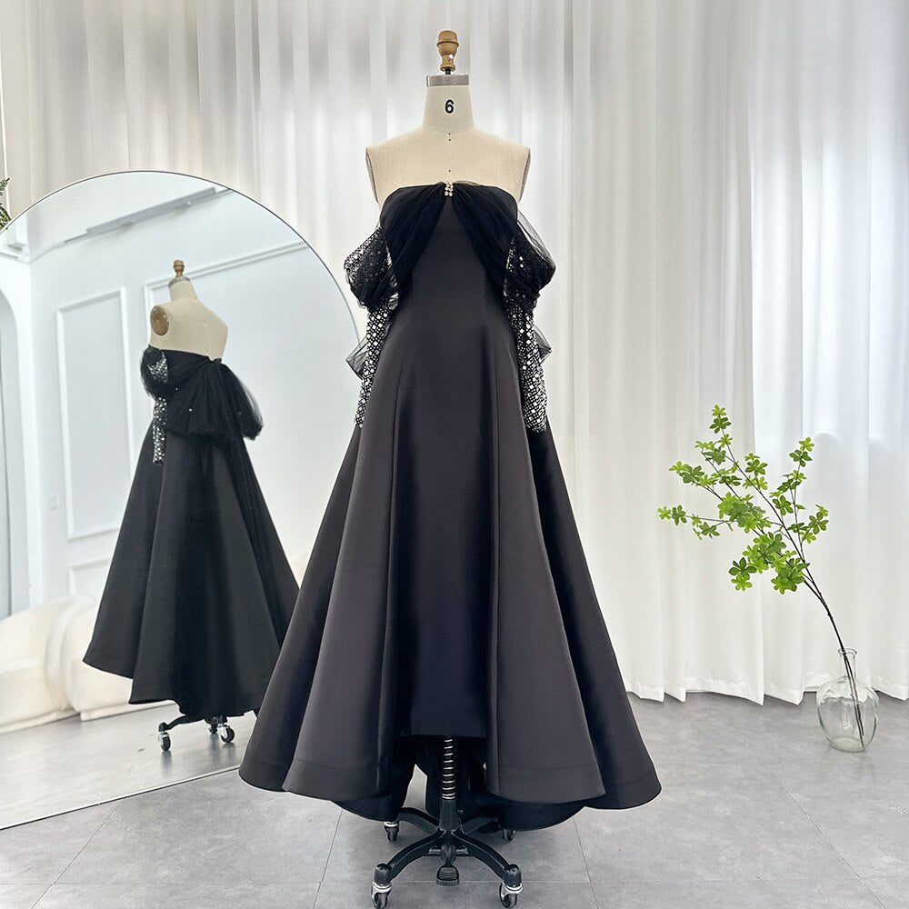 Dreamy Vow Sage Green Crystal Luxury Dubai Evening Dresses for Women Wedding Party Gold Black Long Sleeve Gala Prom Dress 362