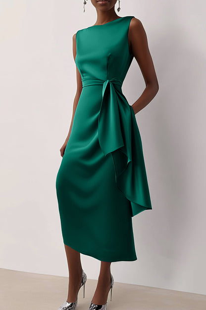 Fall Wedding Guest Dress Purple Sleeveless Draped Waist Midi Dress