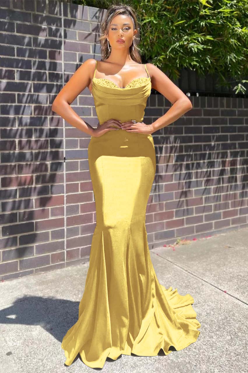 Lussooy Sleeveless Spaghetti-Straps Long Mermaid Prom Dress