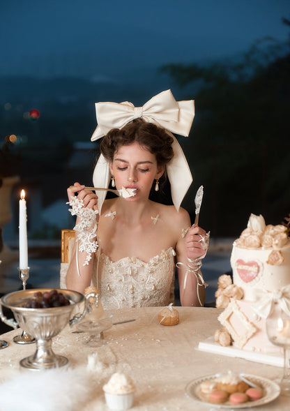 Off-Shoulder Long Sleeves Appliques Short Wedding Dress