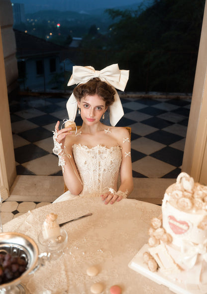 Off-Shoulder Long Sleeves Appliques Short Wedding Dress