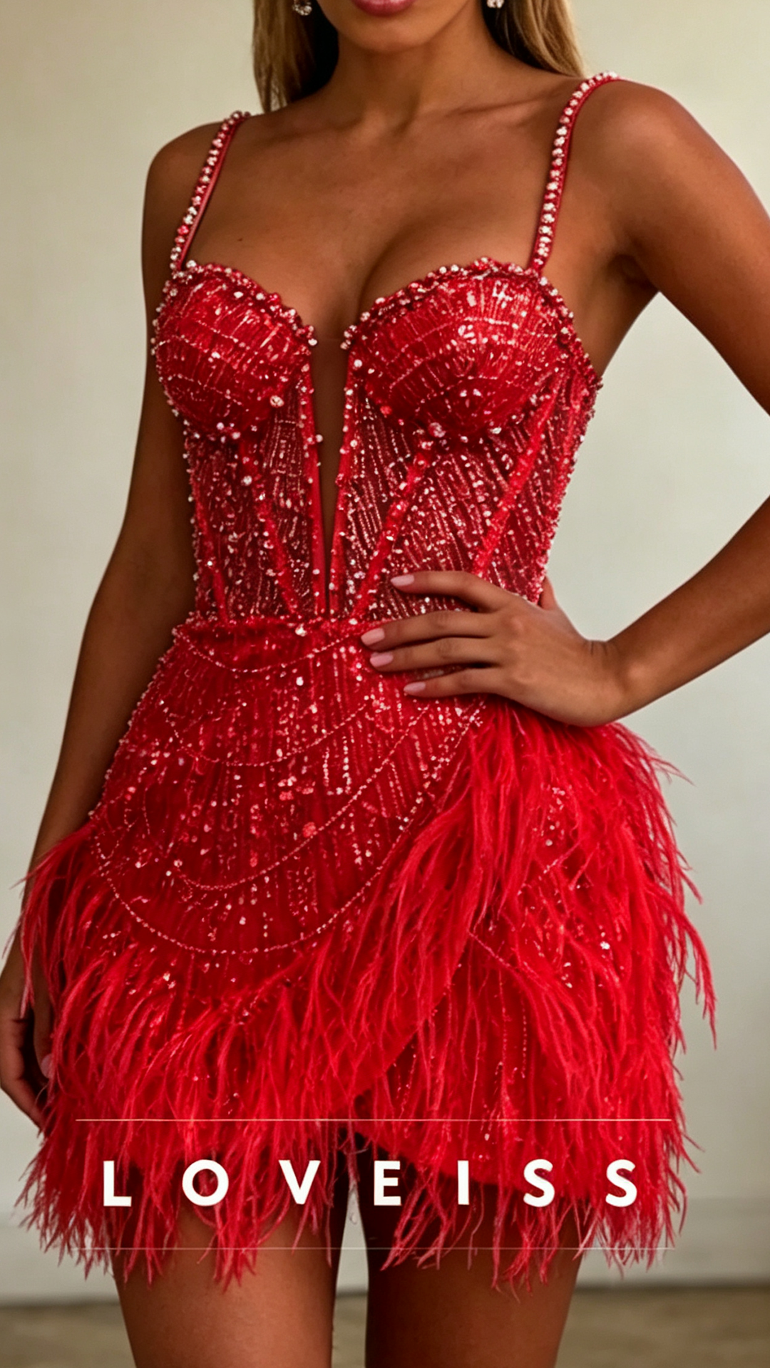 Sweetheart Spaghetti Straps Beaded Embroidery Sheath Short Beach Wedding Dress