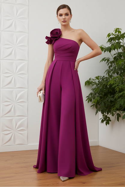 Elegant Jumpsuit/Pantsuit One-Shoulder Sleeveless Sweep Train