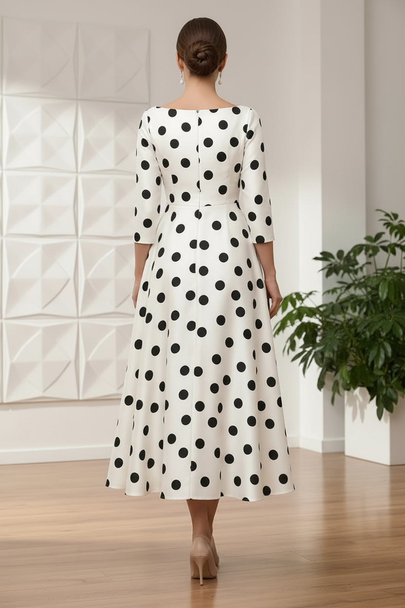 A-Line Scoop Neck 3/4 Sleeves Tea-Length Satin Mother Of The Bride Dresses