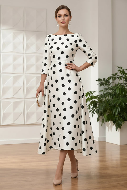 A-Line Scoop Neck 3/4 Sleeves Tea-Length Satin Mother Of The Bride Dresses