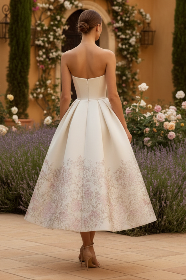 Evening Dress Ivory Strapless Brocade A Line Midi Dress