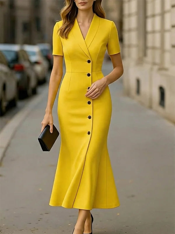 Vibrant Yellow Slim Blazer Dress