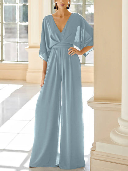 Chiffon V-Neck Mother of the Bride Pantsuits with Pockets