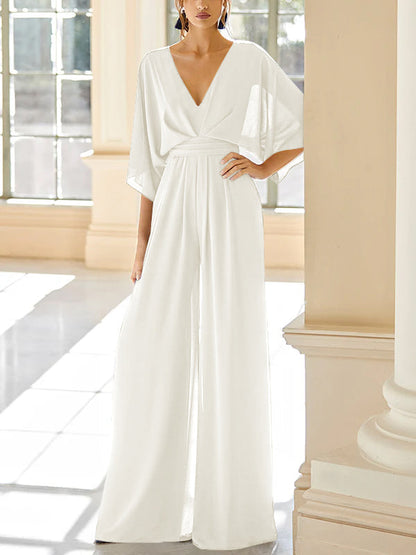 Chiffon V-Neck Mother of the Bride Pantsuits with Pockets