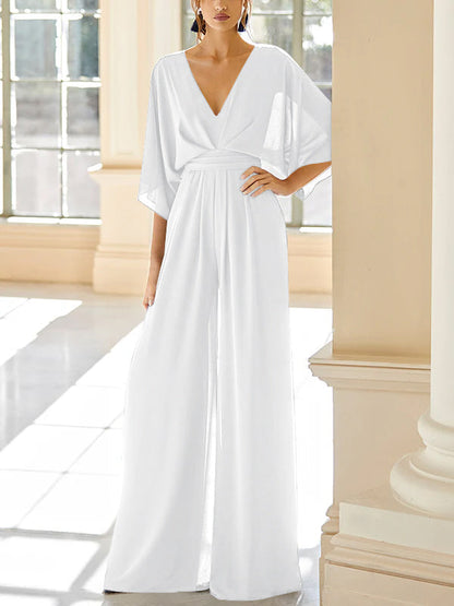 Chiffon V-Neck Mother of the Bride Pantsuits with Pockets