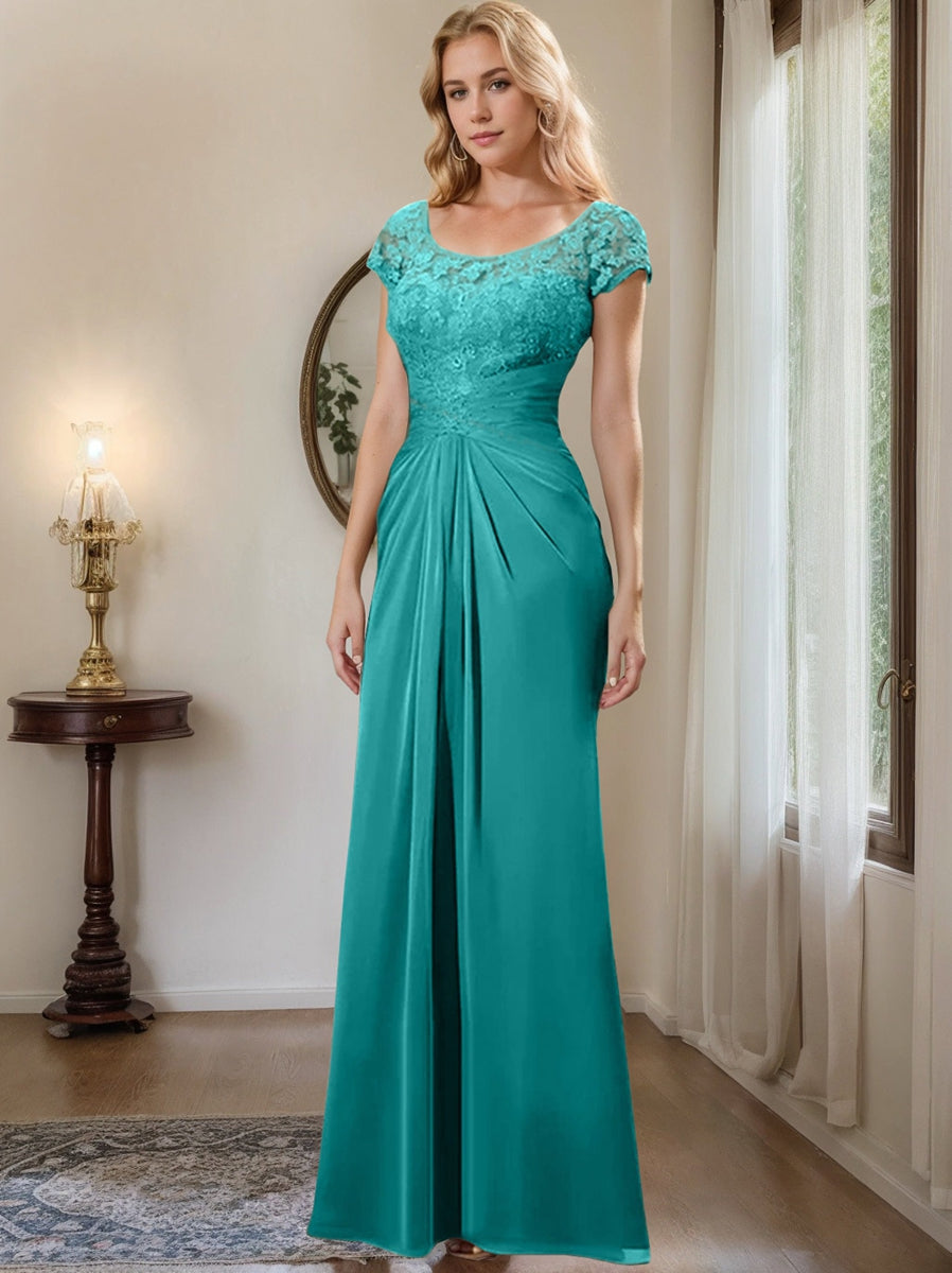 Sheath/Column Scoop Floor-Length Chiffon Mother of the Bride Dresses With Lace Ruffle
