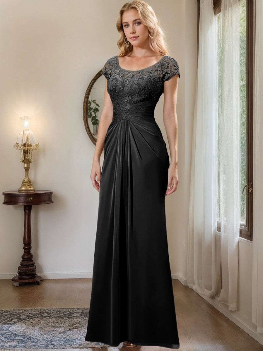 Sheath/Column Scoop Floor-Length Chiffon Mother of the Bride Dresses With Lace Ruffle