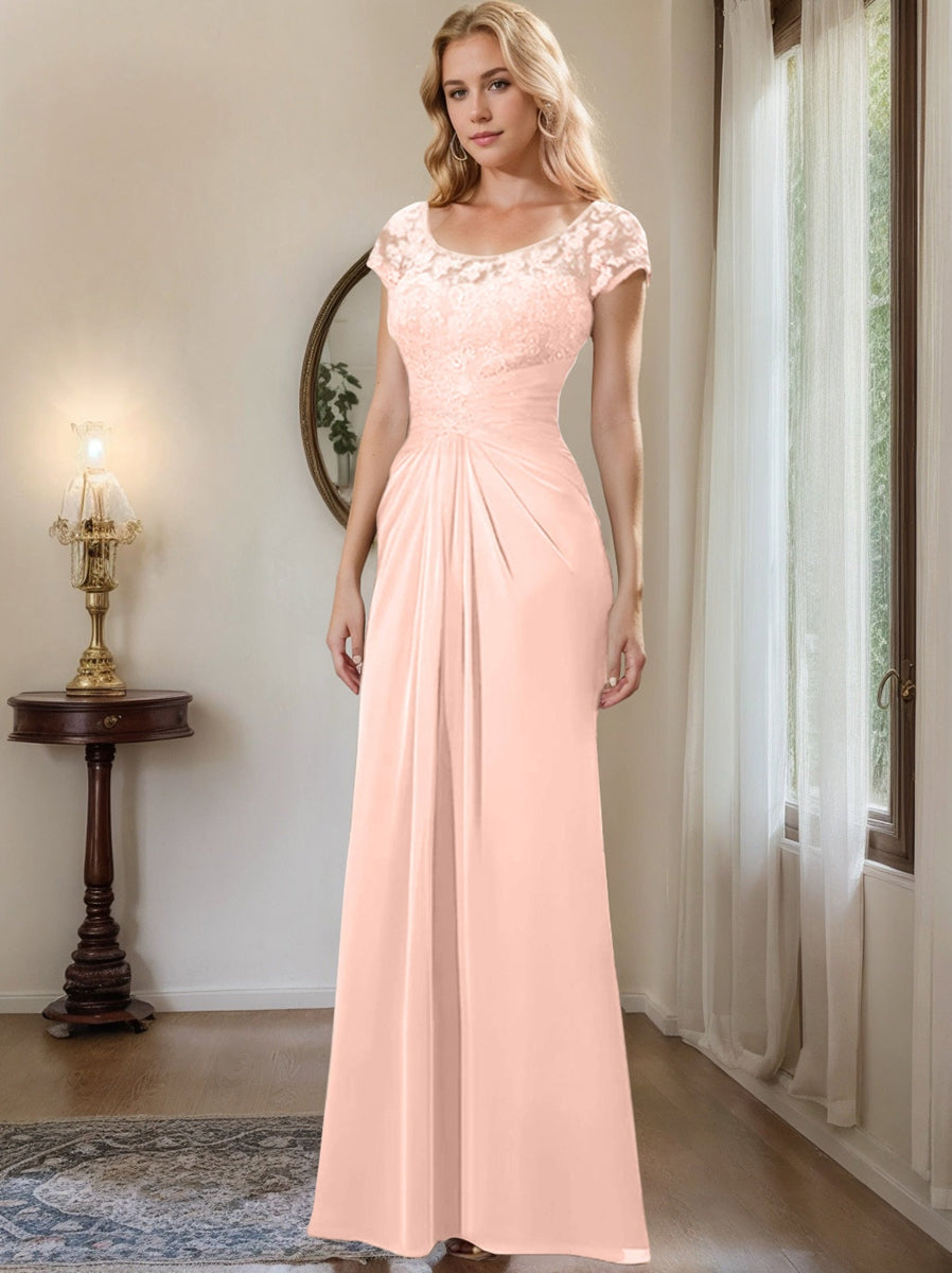 Sheath/Column Scoop Floor-Length Chiffon Mother of the Bride Dresses With Lace Ruffle