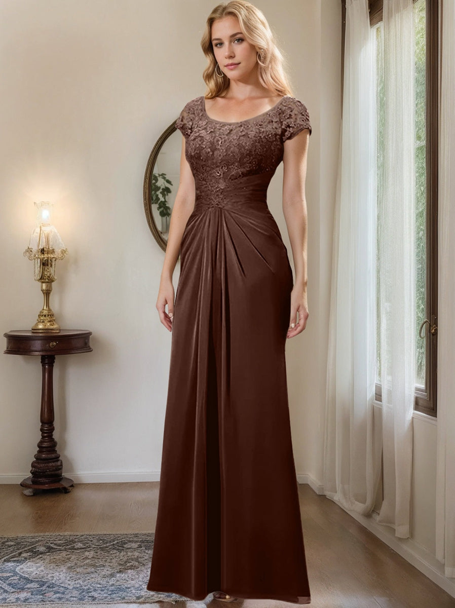 Sheath/Column Scoop Floor-Length Chiffon Mother of the Bride Dresses With Lace Ruffle