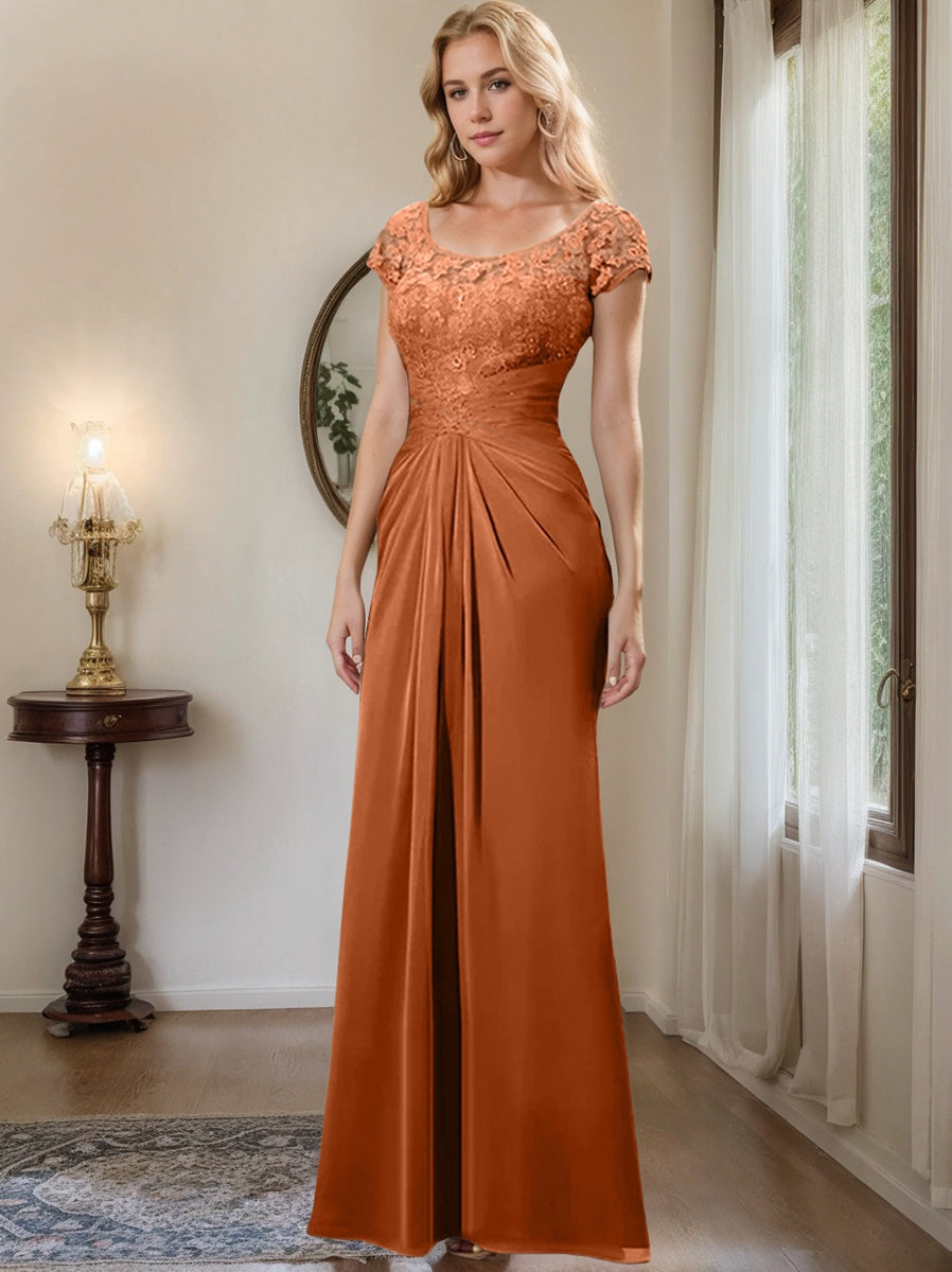 Sheath/Column Scoop Floor-Length Chiffon Mother of the Bride Dresses With Lace Ruffle