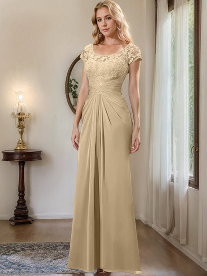 Sheath/Column Scoop Floor-Length Chiffon Mother of the Bride Dresses With Lace Ruffle