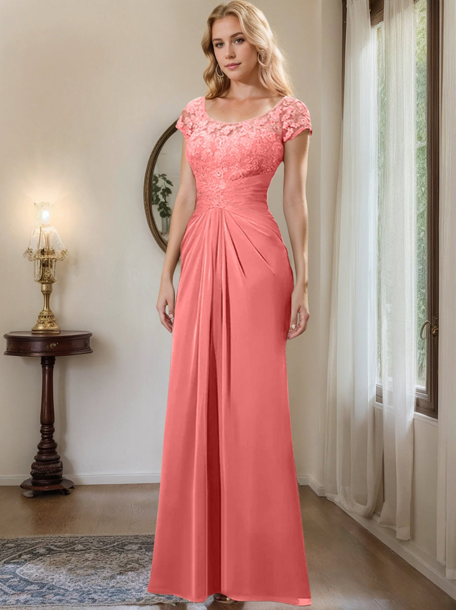 Sheath/Column Scoop Floor-Length Chiffon Mother of the Bride Dresses With Lace Ruffle