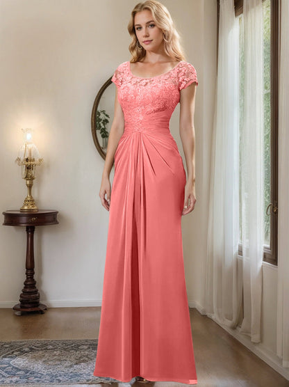Sheath/Column Scoop Floor-Length Chiffon Mother of the Bride Dresses With Lace Ruffle